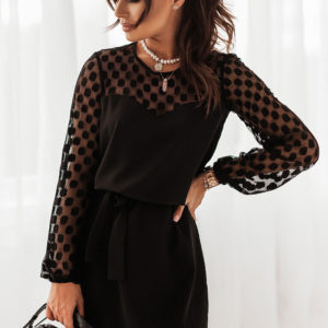 SUKIENKA MALENA Z SIATECZKĄ W GROCHY - CZARNY