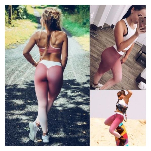 Sportowe Legginsy Fitness Trening Różowo Białe L LEG12L - obrazek 4