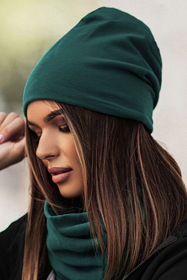 Zielona czapka beanie smerfetka - BUTELKOWA ZIELEŃ