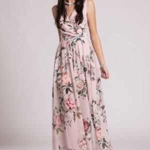 Wzorzysta maxi sukienka z rozcięciem na nodze D03