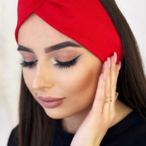 Prążkowana czerwona opaska na głowę Ruth - CZERWONY