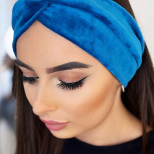 Welurowa niebieska opaska na głowę Shelli - Niebieski