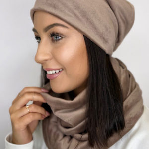 Mocca welurowy komplet czapka i komin - MOCCA